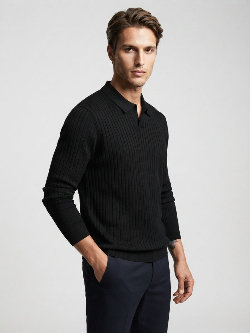The Alassio Knit Polo — Black