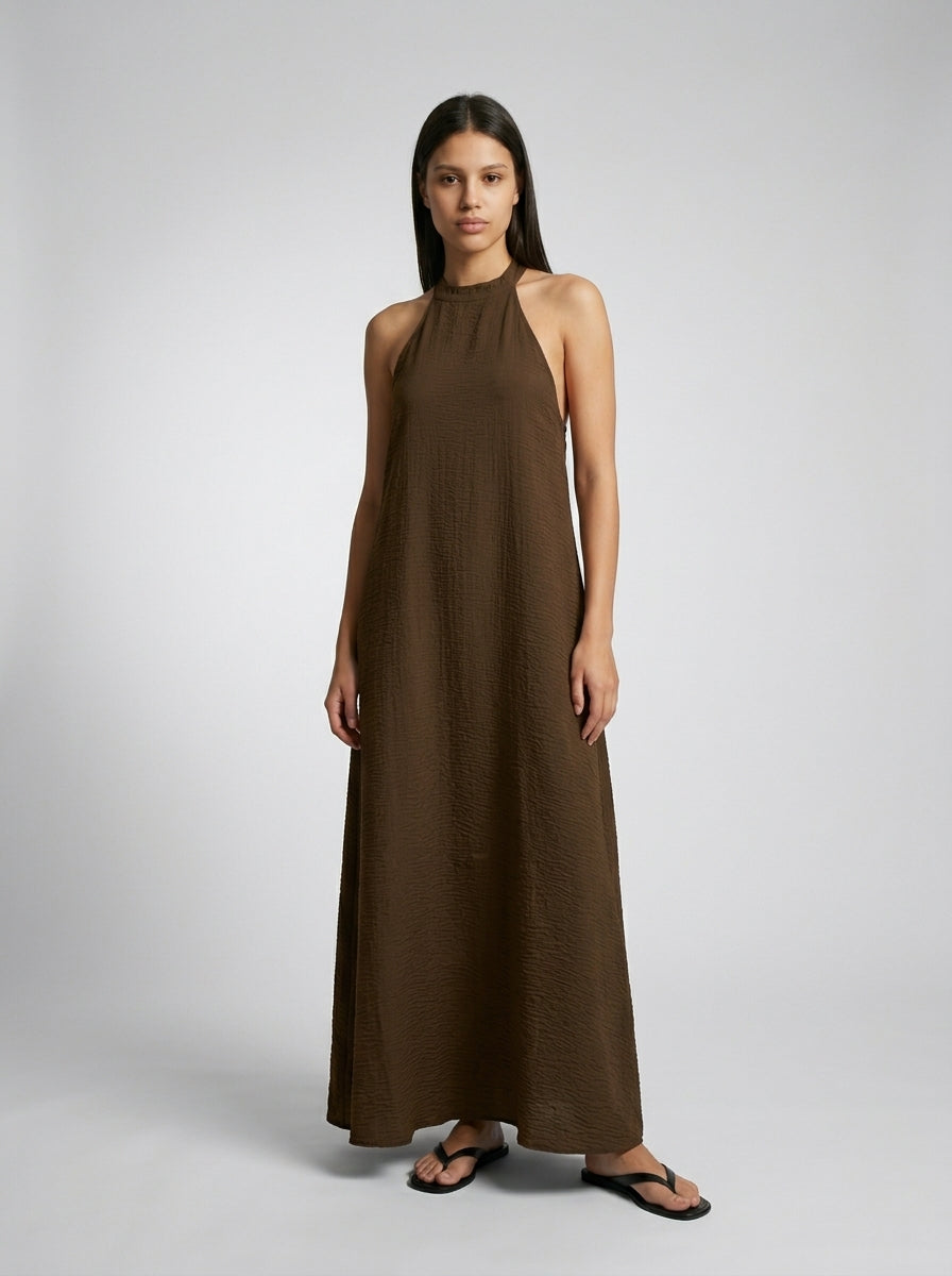 The Nervi Halter Dress — Brown