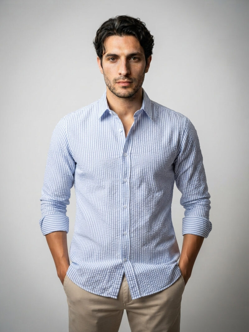 The Ravello Seersucker Shirt — Blue